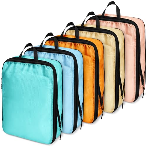 5 Pack Compression Packing Cubes for Travel Space Saving Travel Cubes for Suitcase Backpack Compressible Waterproof Luggage Organizer for Business Vacation Daily Use(Morandi,L)