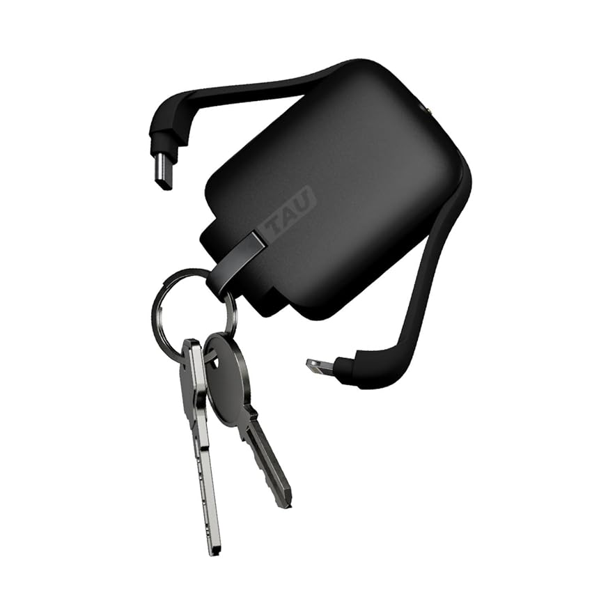 Immagine del prodotto Rolling Square Tau Power Bank - Portachiavi con Carica Batterie per Cellulare, Caricatore Portatile, Portachiavi Caricabatterie, Compatibile con presa USB-C, Micro USB e Lightning, Nero