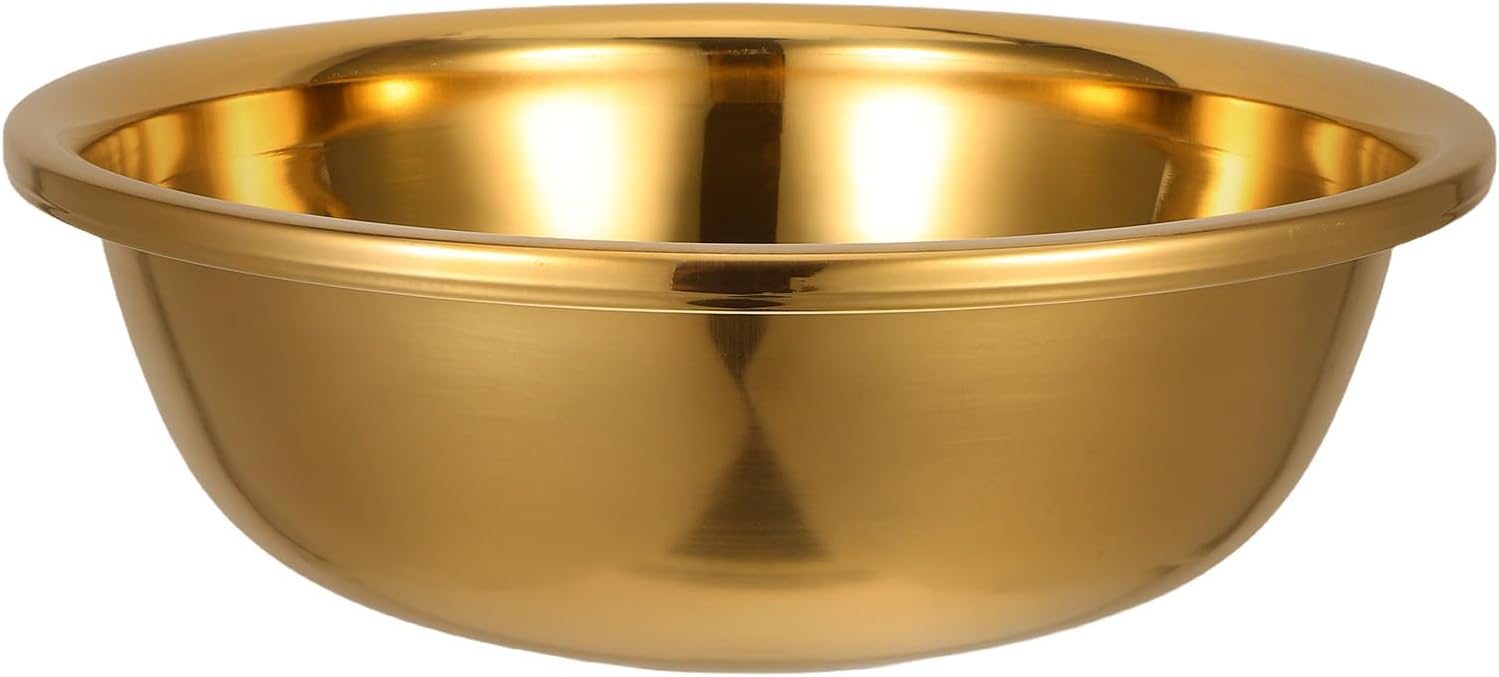 Unomor Thickened Stainless Steel Vegetable Wash Basin Large Metal Mixing Bowl Household Kitchen Dough Washing Basin Gold Color
