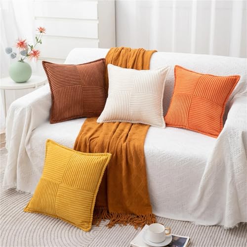 Housse de coussin velours côtelé jaune rectangulaire lot de 2