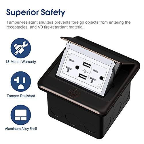 Kyhshj 4.8A Usb Chargers Pop Up Floor Waterproof Electrical Outlet Receptacle Stainless Steel Box,(Oil Rubbed Bronze) #TOP2