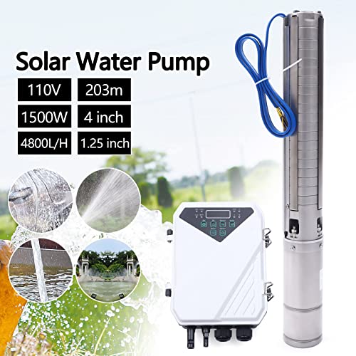 Loyalheartdy 4 Inch Solar Water Pump Solar Deep Well Submersible Pump 110V 1500W Dc Submersible Solar Water Pump Stainless Steel Farm Irrigation + Mppt Controller Kit 4Dsc4.5-203-110-1500 thumb #2