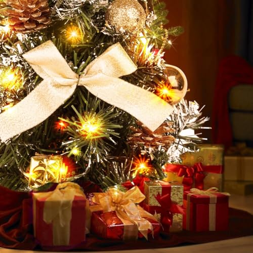 CRTEPST Mini LED Weihnachtsbaum Künstlich Klein Desktop Deko Tannenbaum mit LED Lichterkette Beleuchteter und Baumschmuck Weihnachtskugeln Künstliche Weihnachtsbäume Weihnachts 40CM