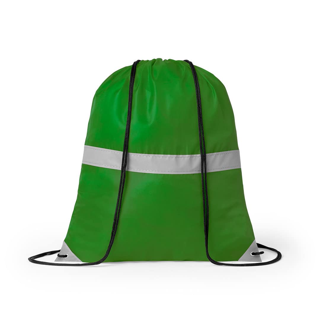 eBuyGB High Vis Drawstring Bag High Visibility Reflective Rucksack Casual Backpack Travel Unisex Sports Bag - Green (Pack of 5)