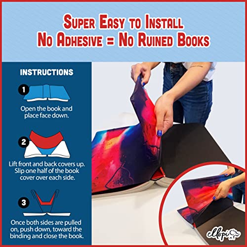 Easy Apply Stretchable Book Cover 6 Pack. 3 Solid And 3 Design Standard Jackets Fit Hardcover Textbooks Up To 8" X 10". Adhesive-Free, Nylon Fabric Protectors. Washable, Reusable Student School Supply #TOP2