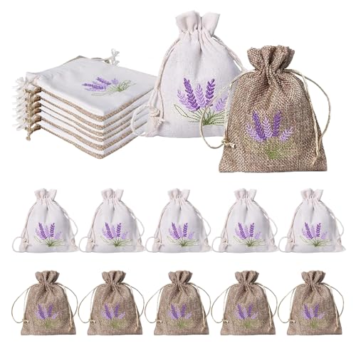 QUTHZZHY 12 bolsas de lavanda con cordón de gasa de algodón para lavanda, 10 x 14 cm, bolsas vacías de tela de lavanda, para especias y hierbas, joyas de boda
