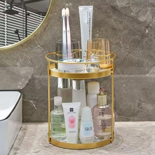 Metal Makeup Organizer for Vanity,Gold Perfume Organizer for Dresser- 2 Tier,Bathroom Countertop Skincare Organizer, Makeup Counter Shelf Perfume Holder Rack,Cosmetic Display Case (Gold, 2 Tier)