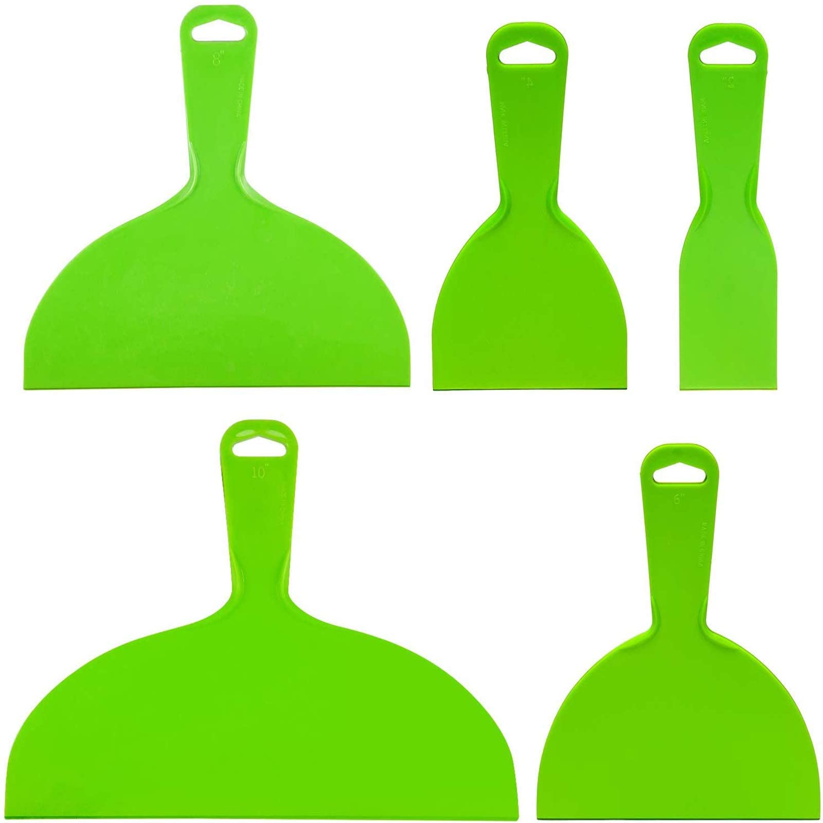 5pcs Reusable Plastic Putty Knife Set Green Flexible Scraper Tool Flexible Paint Scrapers Tool for Decals, Wallpaper, Baking, Wall and Car Putty, Spackling, Patching and Painting