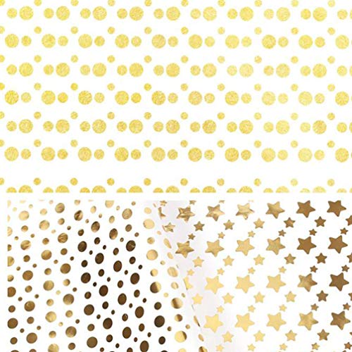 Amosfun Rolo de papel de presente com 4 unidades, folha dourada, estrelas, bolinhas, listras, papel