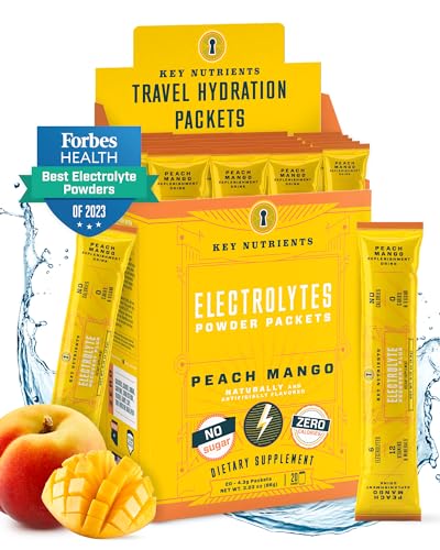KEY NUTRIENTS Electrolytes Powder Packets - Tropical Peach Mango 20 Pack Hydration Packets - Travel Hydration Powder - No Sugar, No Calories, Gluten Free - Made in USA