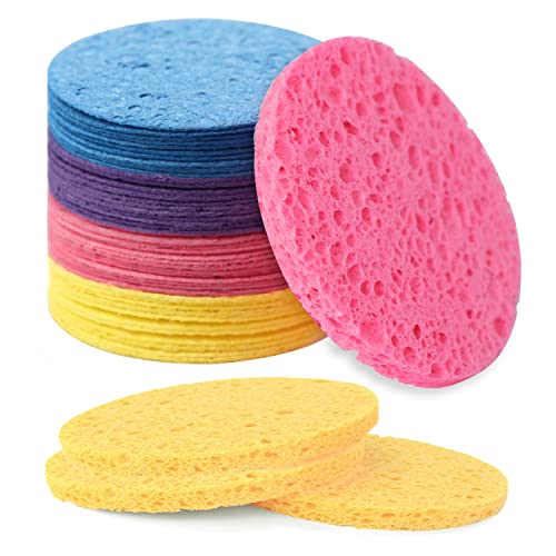 Spunspon 50-Count Facial Sponges Compressed Natural Cellulose Sponge Round Shape Face Sponge for Face Cleansing Exfoliating and Makeup Removal