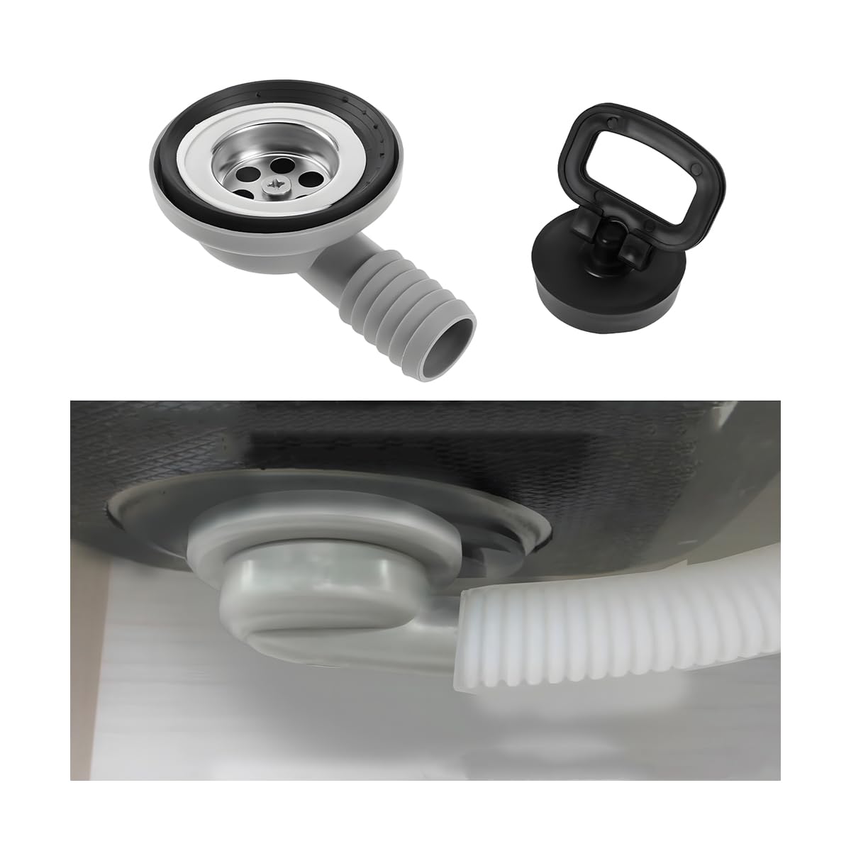 Scarico in Acciaio Inox per Roulotte, Scarico Lavello Presa Caravan, Scaricos Lavandino Da Campeggio, Scaricos Lavandino Con Coperchio Chiusura, Tubo Scaricos Laterale a 90°, Per Camper
