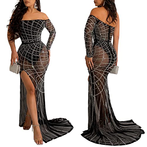 Image of PORRCEY Sexy Elegant Rhinestone Party Club Night Formal Dress for Women