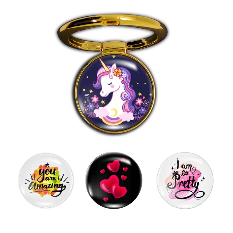 Image of 4-in-1 Metallic Mobile Back Ring Holder | Strong Grip for Phone & Back Cover | 4 3D Logo Magnets | 360 Adjustable Stand