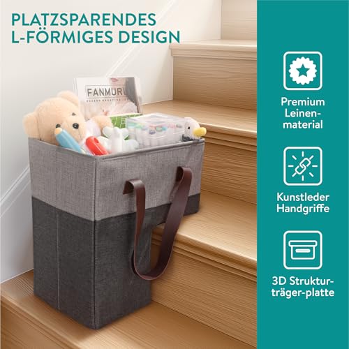 Navaris Treppenkorb Grau - Innovativer Stufenkorb zur Reduzierung von Unordnung - Faltbarer Korb - Nutzt ungenutzten Raum auf Treppen - Organizer Korb mit praktischem Griff