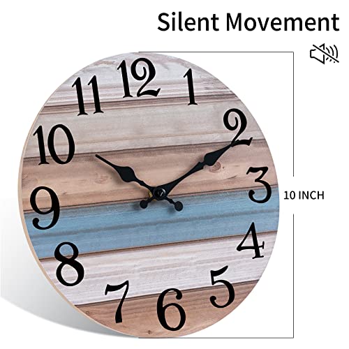 Image of KECYET Wall Clocks - 10 Inch Country Retro Rustic Style Wall Clock Battery Operated - Wooden Silent Clocks for Kitchen Bathroom Living Room Bedroom Office
