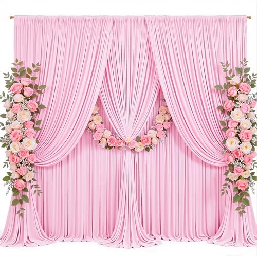 40x8ft Pink Backdrop Curtains for Parties Baby Shower Photo Wrinkle Free Pink Polyester Drapes Backdrop for Girls Birthday Party Gender Reveal Photoshoot Photography Background 8 Panels 5x8FT