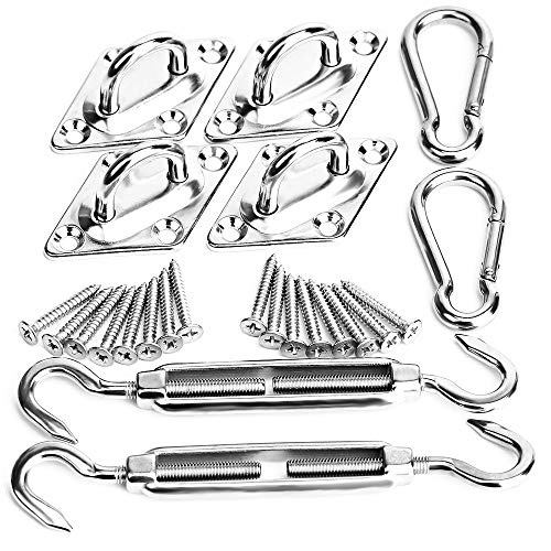 Ankuka Heavy Duty Sun Shade Sail Fixing Kit for Square and Triangle, Rectangle - 304 Stainless Steel Hardware Accessories Kit(includes 2 x Turnbuckles, 2 x Snap Hooks, 4 x Pad Eyes, 16 x Screws)