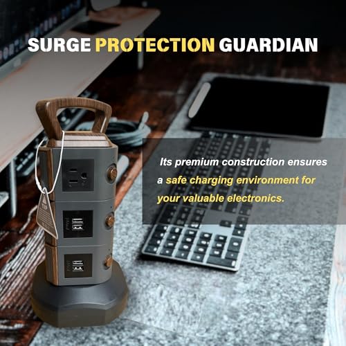 Power Strip Tower - Power Tower Outlet with USB Ports and Stand - Power Surge Protector & USB Tower Charging Station w/ 12 Outlets, 4 USB Ports & 6.5ft Extension Cord - Power Strip with USB Ports - Thumbnail 3