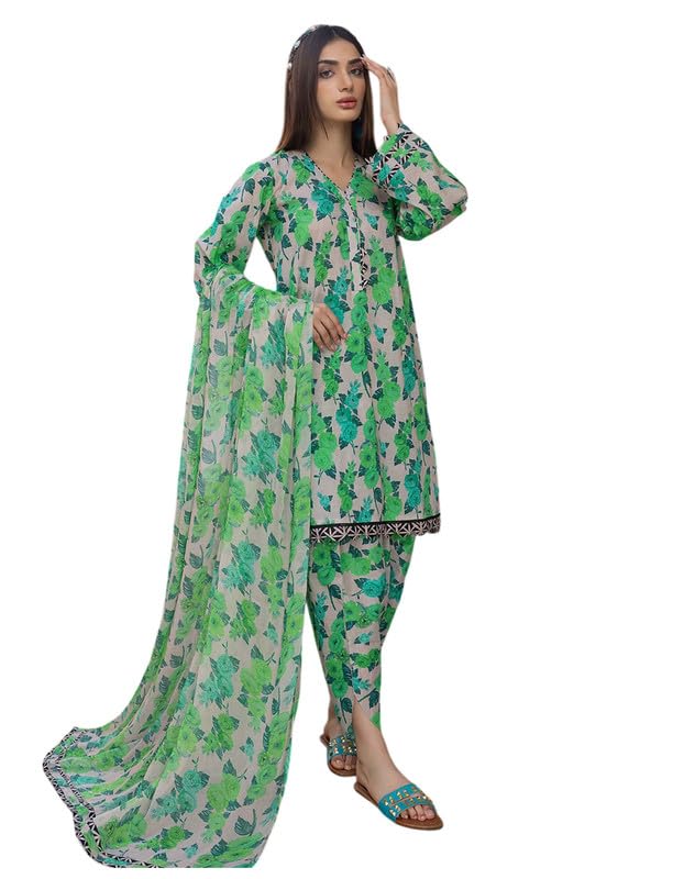 I Enterprise Women's Cotton Floral Regular Dress Shirt (Ay1_Set024_Green