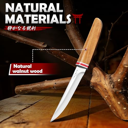 DRGSKL Camping Fixed Blade Knife - Handcrafted Japanese Knife with Wooden Sheath - Utility Knives for Cutting, Peeling and Crafting Feather Sticks - Gifts for Men - Thumbnail 3