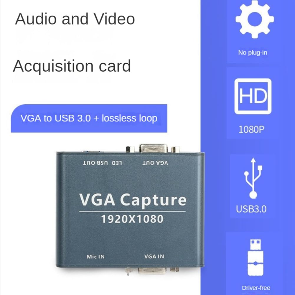 Capturadora VGA vers USB 1080P, Audio et Vidéo, avec Entrée VGA et Sortie USB, Compatible avec Les Systèmes Android, Linux,