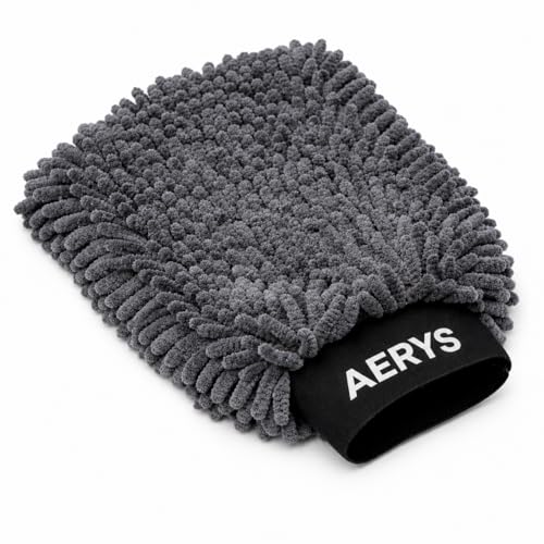 Image of AERYS Chenille Microfiber Wash Mitt with 6 Month warrenty - Ultra Soft, Extra Plush, Dual Sided, Scratch Free and Super Absorbent Car Duster Gloves - Premium Car and Bike Washing Accessories