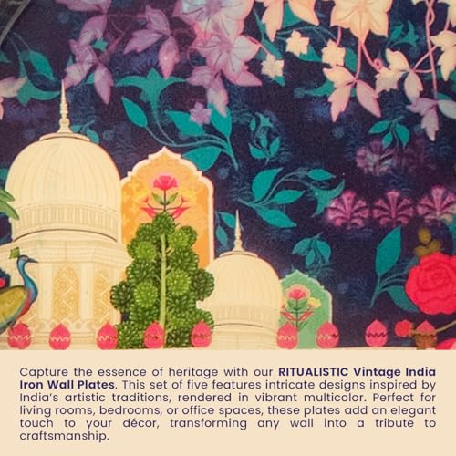 RITUALISTIC Vintage India Iron Wall Art Plates – Set of 5 Decorative Plates | Traditional Indian Wall Decor | Metal Wall Hanging for Living Room & Bedroom | Elegant Home Decor Accent - Image 3