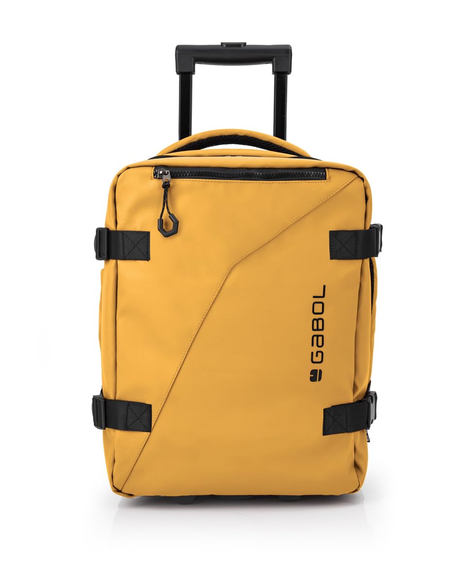 Gabol - Mochila con Ruedas Expandible Canada con Capacidad 24/28,8L - Equipaje Ligero de 1kg y 30x40x20/24 cm, Tirador Extendido 101 cm - Piel Sintética + Textil - Diseño Español - Mostaza