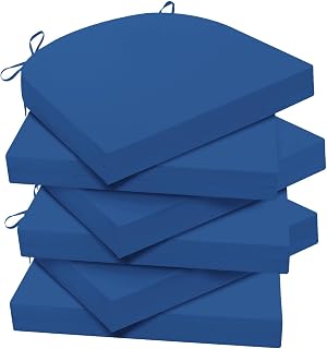 Wellsin Outdoor Chair Cushions for Patio Furniture, 3-Year Color Fastness Patio Chair Cushions Set of 6, Water Resistant Round Corner Outdoor Seat Cushions 17"X16"X2", Royal Blue