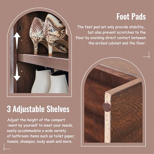 Image of IFBUY 67 inch Tall Arched Bathroom Storage Cabinet, 8-Tier Modern Farmhouse Storage Cabinet with Adjustable Shelves, Wood Freestanding Cabinet for Bathroom, Living Room, Entryway, Hallway (Brown)