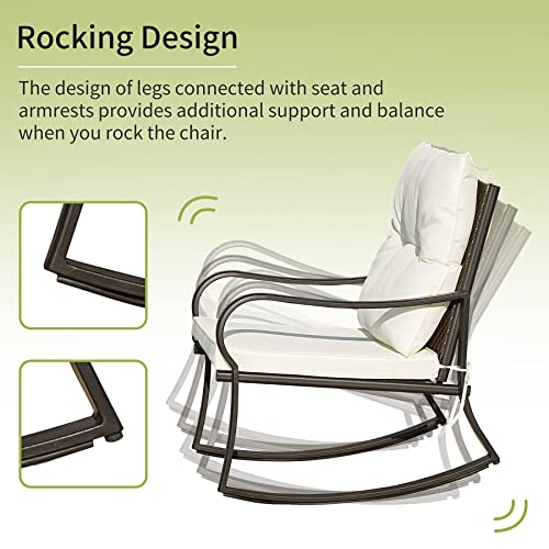 Domi Outdoor Living 3 Pieces Bistro Set Outdoor Rocking Chairs All Weather Patio Wicker Furniture Set With Thickened Cushion And Glass Top Coffee Table For Yard,Bistro thumb #1