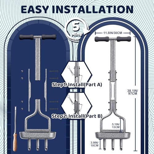 SUNEOWALY Rasenlüfter, Manuell Aerifizierer für Rasen Hohlspoon mit Ovalem Rahmentablett, T-Griff Rasenspecht Heavy Duty Handvertikutierer Belüften für Rasen oder Hof, Schwarz Griff