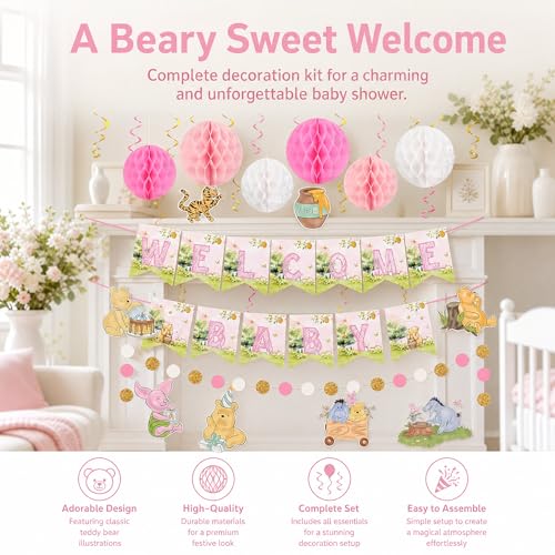 Fournitures de décoration de fête d'anniversaire bébé rose - 2