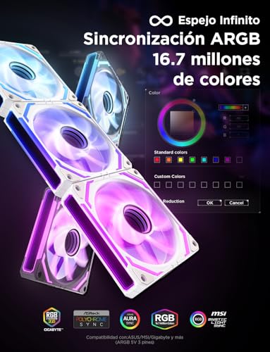 Ventiladores RGB para PC para setup de streaming con efecto espejo infinito blanco 4