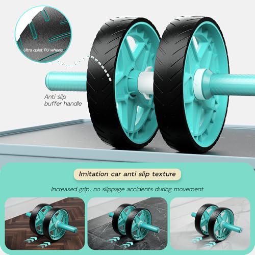 CHNApin Double-Wheel Ab Roller for Core Training – Rebound Design with Adjustable Elastic Band, Silent Non-Slip Wheels, Detachable Build, Knee Pad & Bands – Home Gym Gear for Men/Women (Green) - Thumbnail 5