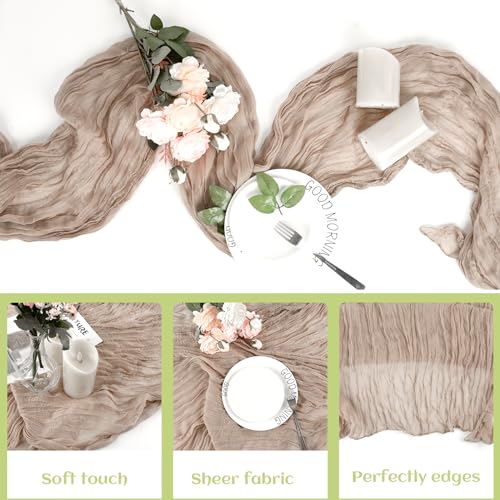 MIAHART 2 Pack Cheesecloth Table Runner，35\"x120\"Cheesecloth Gauze Table Runner Boho Cheese Cloths Table Runners for Wedding, Party, Birthday Décor(Rosy Brown) - Thumbnail 3