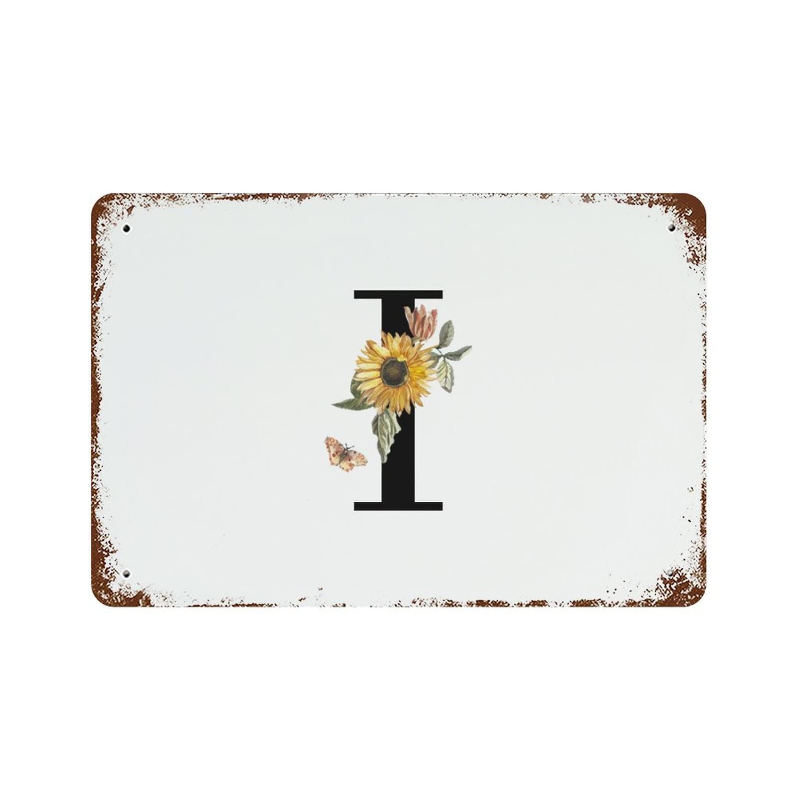Panneau en aluminium monogramme tournesol I | Déco rustique pour maison et jardin 30x45 cm