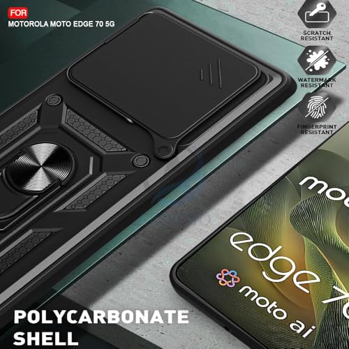 Image of AESTMO Tough Armor Moto Edge 70 5G Bumper Back Case Cover | Ring Holder & Sliding Camera Shield Cover | 360 Degree Protection Back Case Cover for Moto Edge 70 5G (Black)