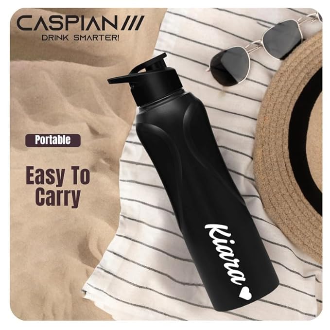 Image of CASPIAN / / / Rise Customised Stainless Steel Water Bottle 1L, Religious Symbol Print with Name - Spiritual Personalised Bottle for Temple, Office, Yoga & Corporate Gifting (Black)