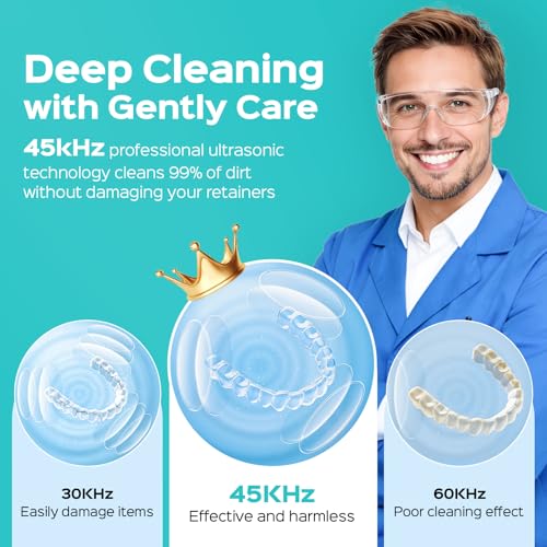 COSLUS C60 Ultrasonic Retainer Cleaner Machine: 45kHz Professional Dental Cleaning Pod for Denture, Mouth Guard, Aligner & Jewelry Deep Cleaning - Removable Tank, Upgraded Durable for Home Use, White — view 3