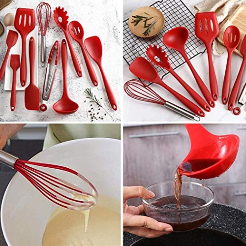 Hoshen 5-Color Style 10-Piece Kitchen Utensils Non-Stick Pan Silicone Kitchenware Heat-Resistant Spatula Set Cooking Spatula - Red - Image 4