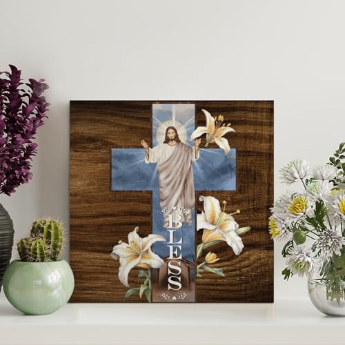 Guangpat Rustic Bible Verse Wood Signs Bless Wall Art Retro Scripture Wood Plaque Farmhouse Wall Decor for Home Man Cave Gate Garden Bars Cafes 8x8in