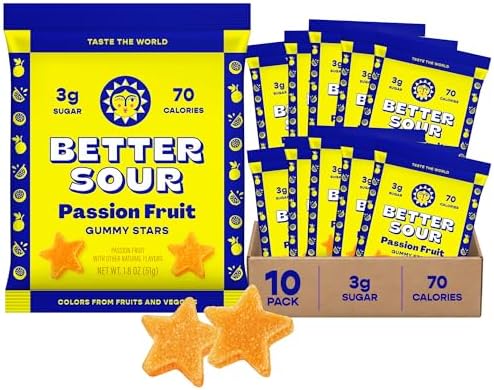 Better Sour Passion Fruit Sour Gummy Candy, High Fiber, Low Sugar (10 Pack)
