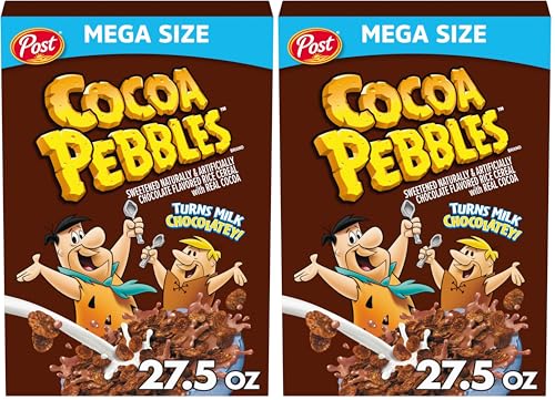 Image of Cocoa PEBBLES Cereal, Chocolatey Kids Breakfast, Gluten Free Rice Crunch, 27.5 oz Mega Size Cereal Box (Pack of 2)
