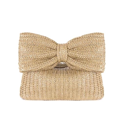 Image of Huralona Women Straw Woven Clutch Purse Pleated Handbag for Summer Beach Vacation Straw Shoulder Crossbody Bag