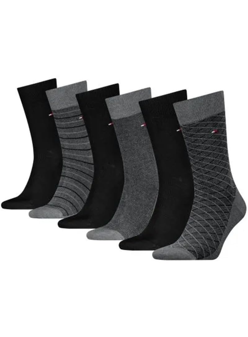 Tommy Hilfiger Men's Giftbox Birdeye Classic Sock, Black, 39-42 (Pack of 6)