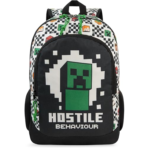 Get Trend Minecraft Sac a Dos Enfant Garcon, Bandoulière Réglable et Fermeture Eclair Cartable, École ou Sport, Cadeau Garcon (Noir/Vert Minecraft)