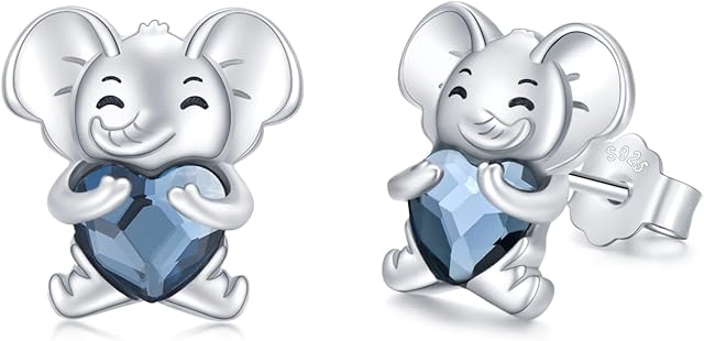 Elephant Earrings 925 Sterling Silver Cute Animal Crystal Earrings Hypoallergenic Studs Earrings Elephant Jewellery Gifts for Women Girls Kids
