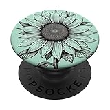 Minimalistic Boho Pastel Mint Green Sunflower PopSockets Adhesive PopGrip